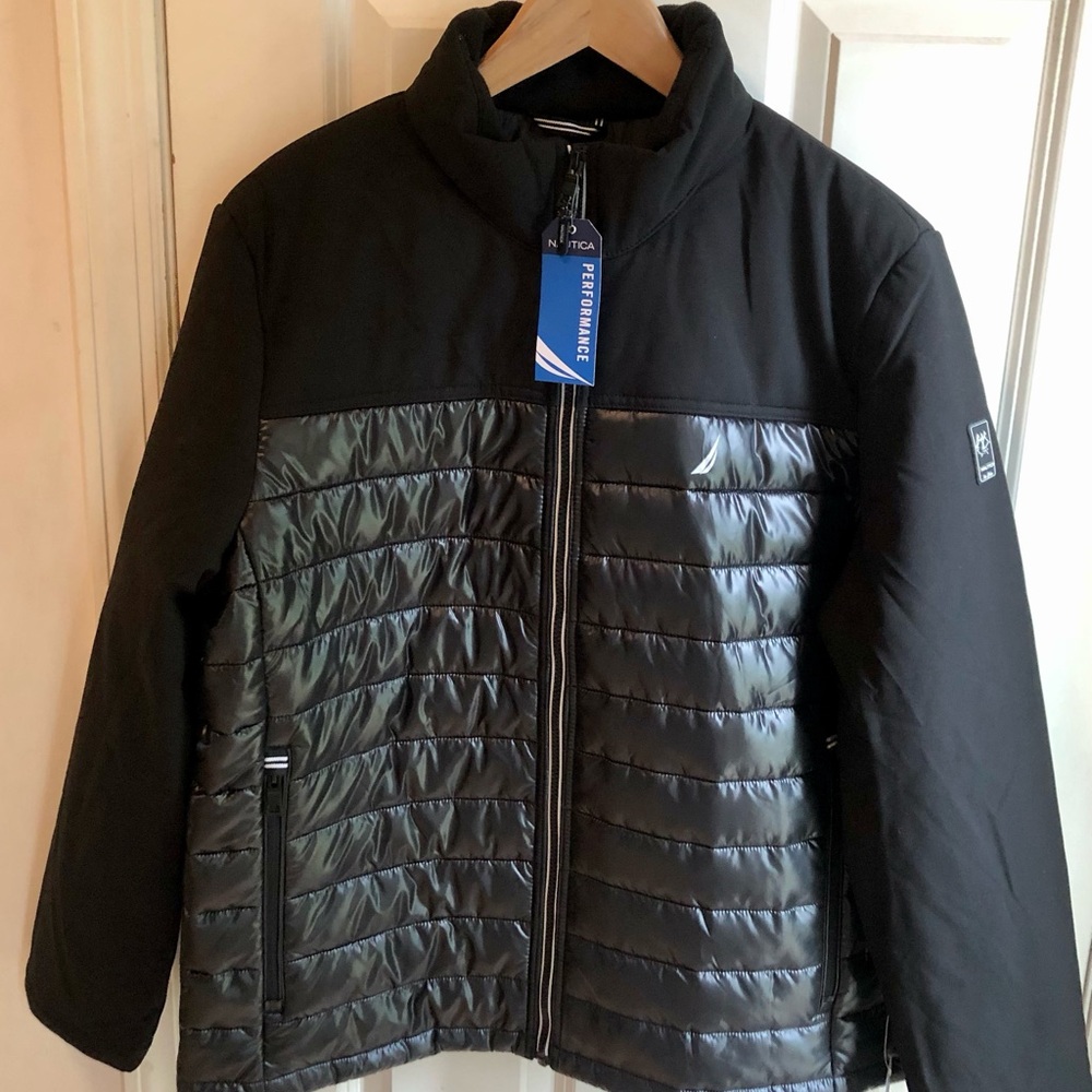 NWT Men’s NAUTICA Qulited Puffer Jacket. Wind Water Resistant. Jet Black, Large